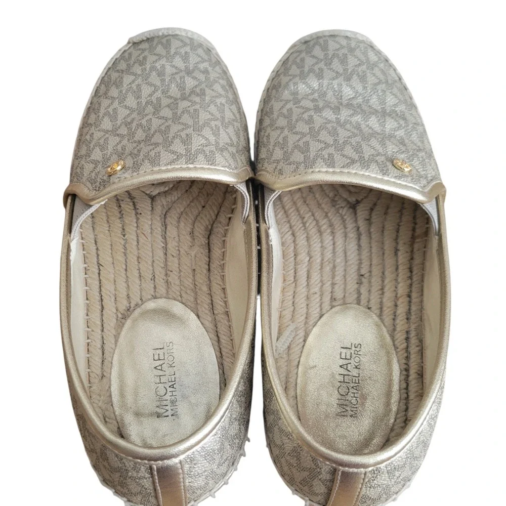 Michael Kors Hastings Logo Espadrille Slip On Shoes Gold Sz 8.5